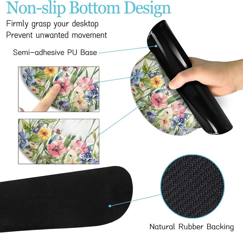 LIMKRIAN Flower Mouse Pad Set Large Desk Matt for Desktop, Ergonomic Mouse Pad with Wrist Rest, Gaming Wrist Support Keyboard Mat Cup Coaster Set Cute Office Desk Decor Accessories - Image 5
